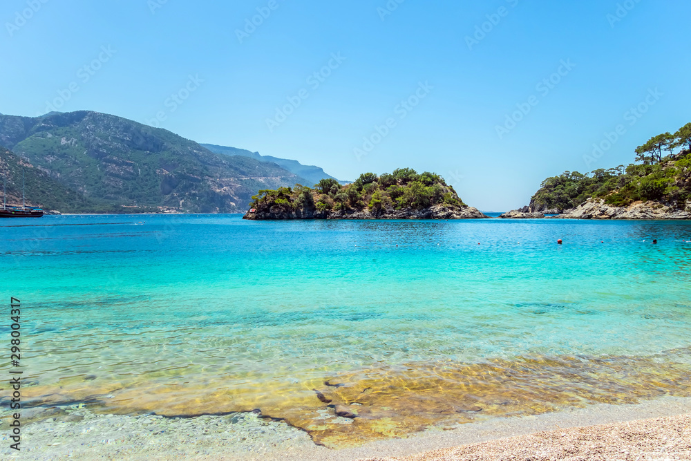 Fototapeta premium Panoramic island view on amazing bay Ionian Sea