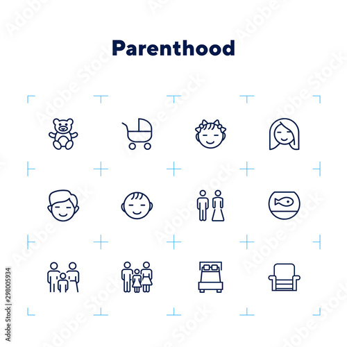 Parenthood line icon set. Boy, girl, couple, parents. People concept. Can be used for topics like family, children, home