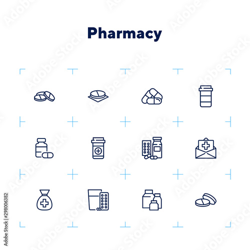 Pharmacy icon set. Drugstore concept. Vector illustration can be used for topics like apothecary, pharmaceuticals, medicine
