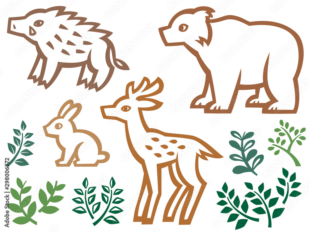 森の動物たちの切り絵風イラストセット エキゾチック 線画 Stock Vector Adobe Stock