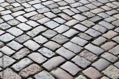 Highly detaled close up view on cobblestone textues with perspective in high resolution photo