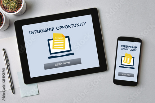 Internship concept on tablet and smartphone screen