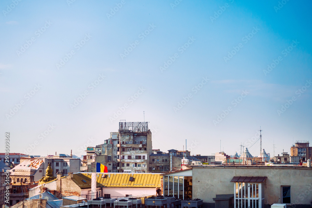 BUCHAREST, ROMANIA - August 28, 2017: Romanian flag in Bucharest