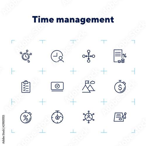 Time management line icon set. Clock, watch, stopwatch. Business concept. Can be used for topics like deadline, planning, startup