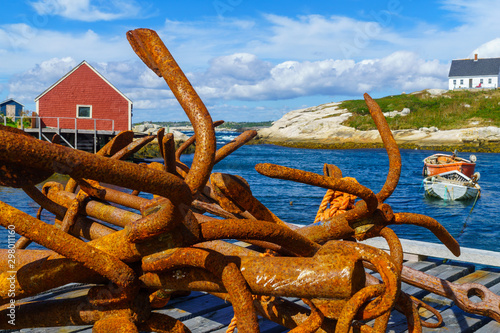 Rusty anchors in the fishing village Peggys Cove