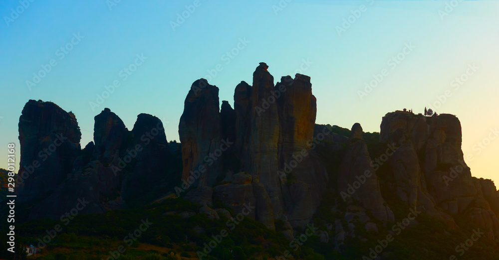 Silhouette of Meteora rocks