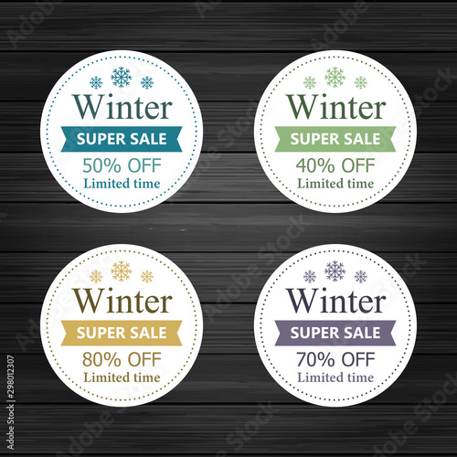 stickers de soldes d'hiver en vecteur