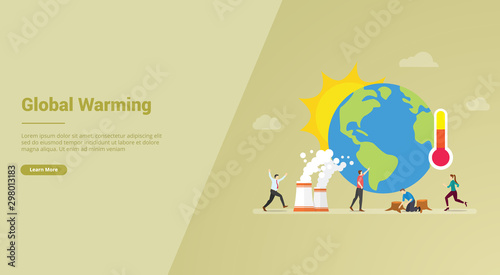 global warming concept with earth and sun for website template or landing homepage banner - vector