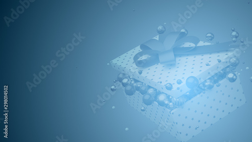 3d render positive background with gift box filled with balls.