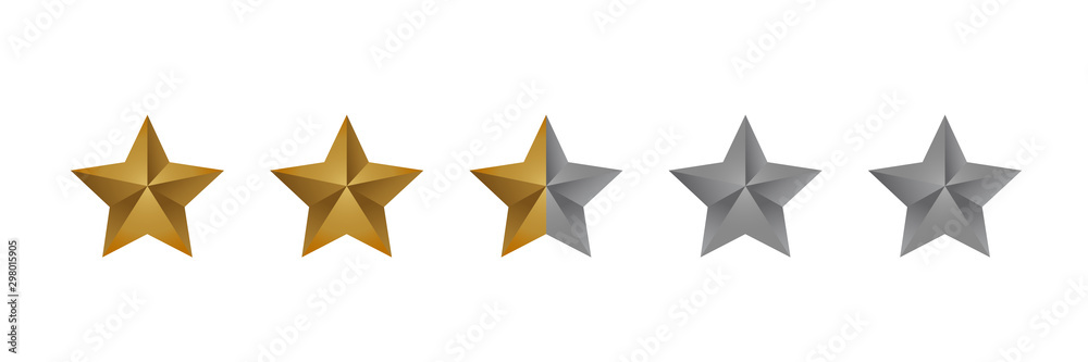 Luxury Two And A Half Stars Golden Gradient Rating Icon Vector Luxury Two And A Half Stars Golden Gradient Rating Icon Vector