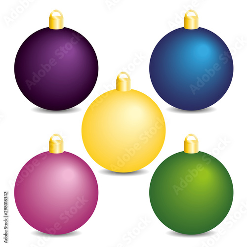 A set of simple illustrated christmas balls in different colors - Vector illustration