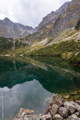 Tatra National Park  Poland. Small Mountains Lake  Morskie Oko  In  Morning. Five Lakes Valley. Beautiful Scenic View.