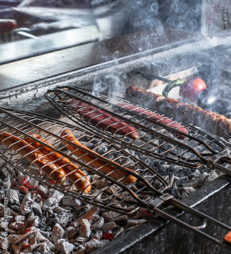 hot sausage barbecue at open air photo
