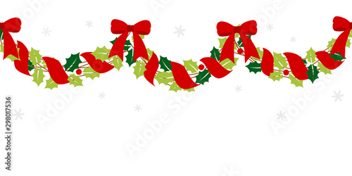 Christmas garland with red ribbon