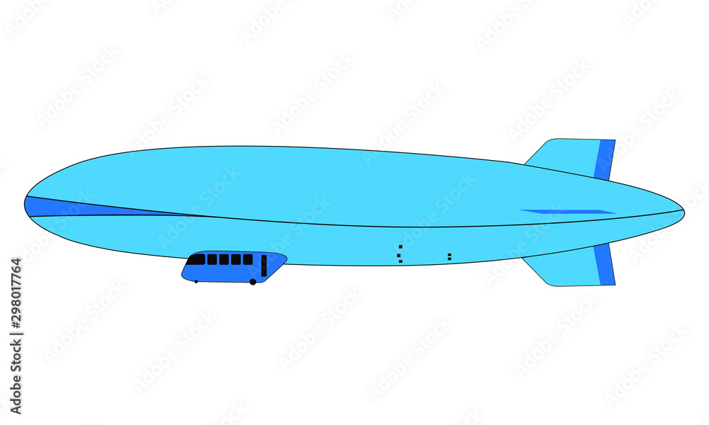 Obraz premium Airship. Of blue color. Vector graphics. Flat vector icon. Isolated on a white background. There is a place for text. Copy space.