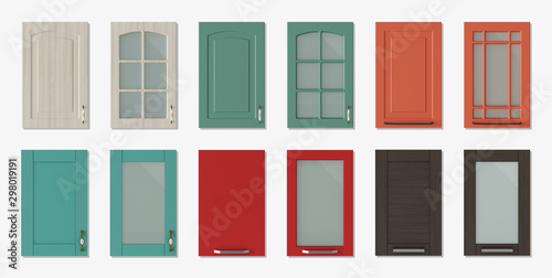 Doors for kitchen cabinets 3D rendering