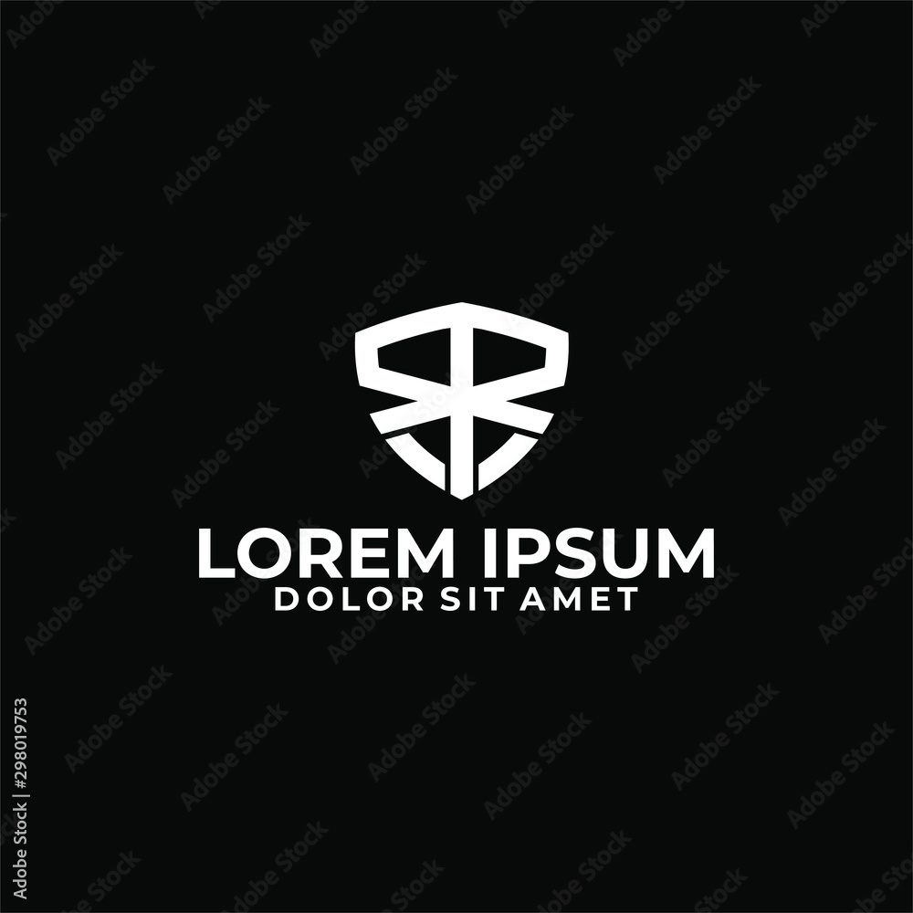 Initial letter double R's or SR logo template with modern shield line art symbol in flat design monogram illustration Initial letter double R's or SR logo template with modern shield line art symbol in flat design monogram illustration