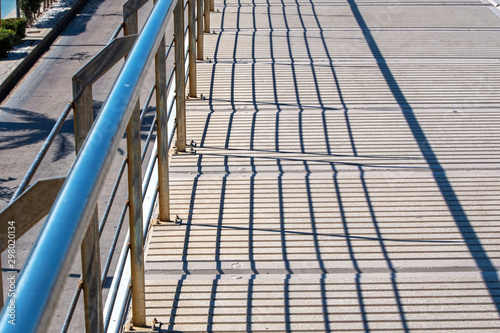 Perspective view of the pedestrian bridge leading to the Valencia Marina in Spain