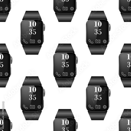 Black Smart Watch Seamless Pattern Isolated on White Background.