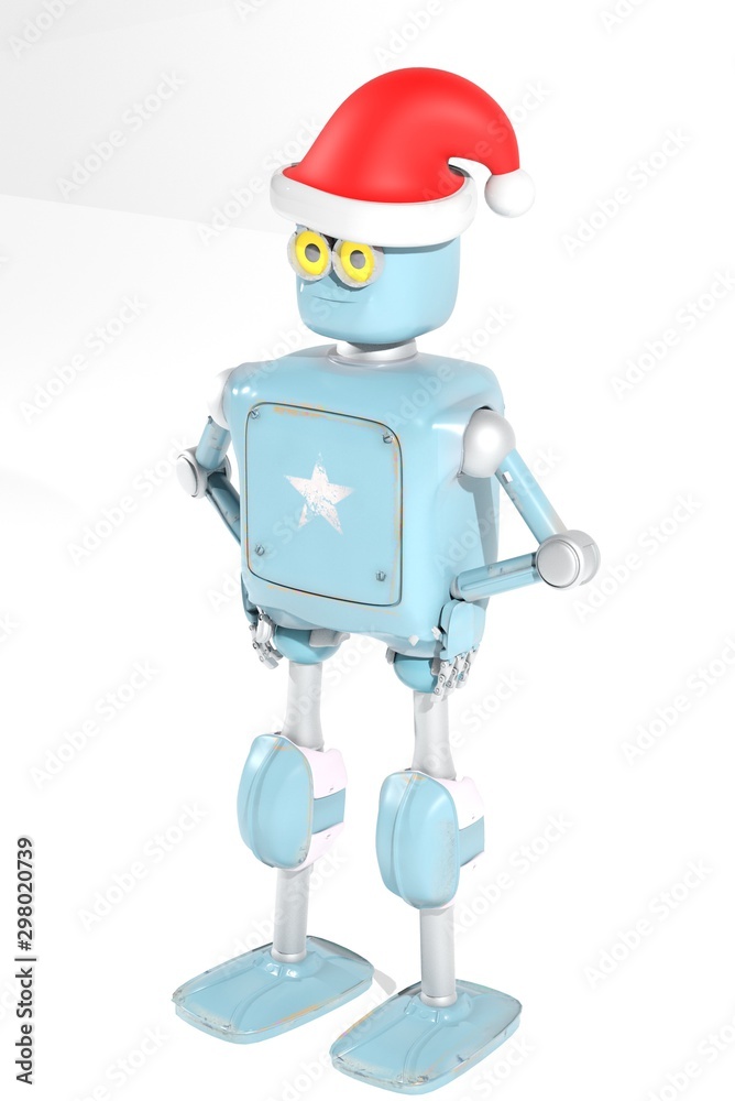 retro robot in christmas hat,christmas celebration,3d render retro robot in christmas hat,christmas celebration,3d render
