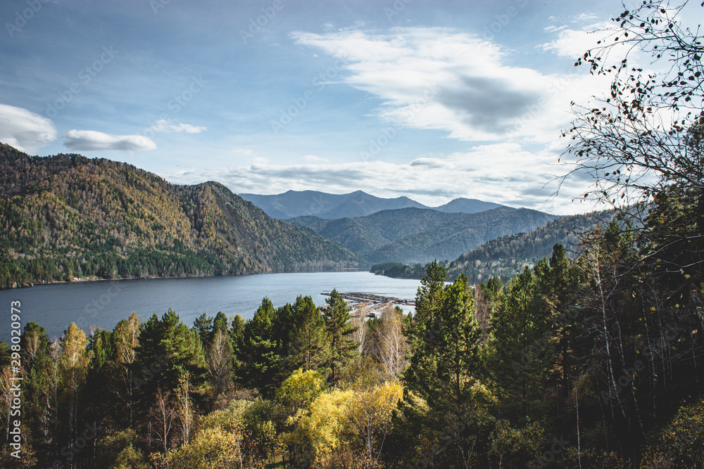 Forest and river from the height of the mountain