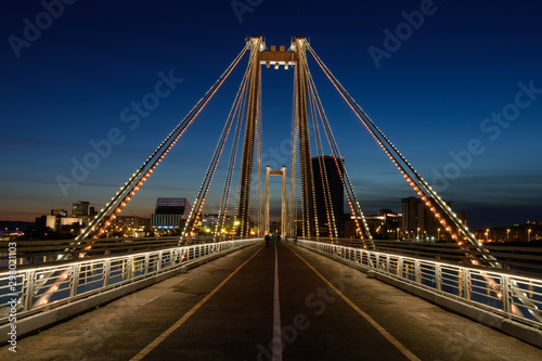 Cable stayed pedestrian bridge across the Yenisei Krasnoyarsk photo