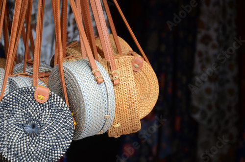 Balinese handmade rattan woven round shoulder bags photo