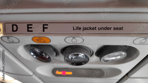 Life jacket under your seat sign