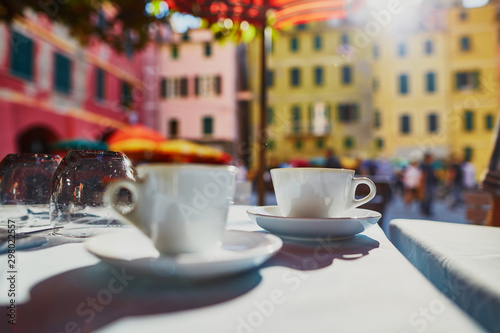 Coffee cups in cafe in Vernazza photo