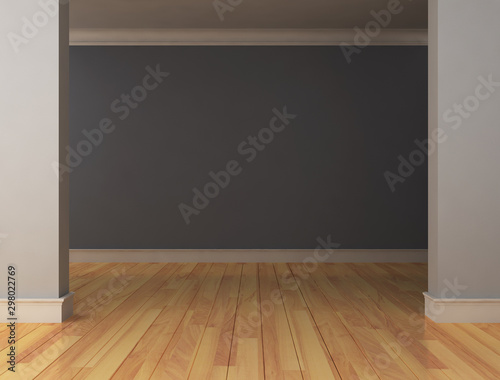 Empty room color gray wall and decorated with wooden floors.