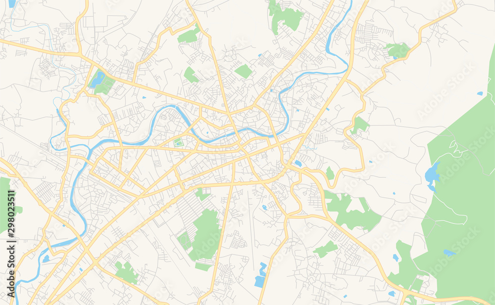 Printable street map of Lampang, Thailand
