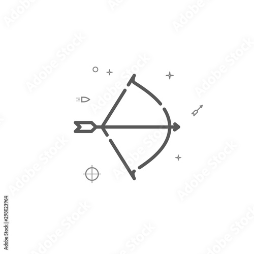 Charged pulled bow with arrow simple vector line icon. Symbol, pictogram, sign. Light background. Editable stroke