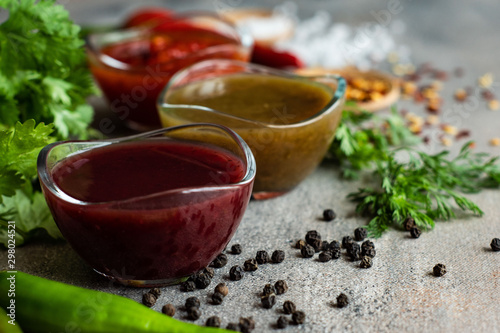 Georgian sauces on stone background