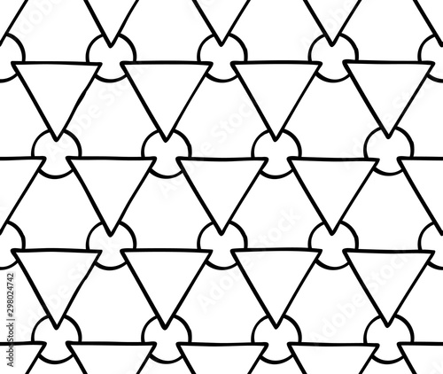 Abstract seamless geometric pattern with triangular elements. Simple black and white linear mosaic texture. Vector