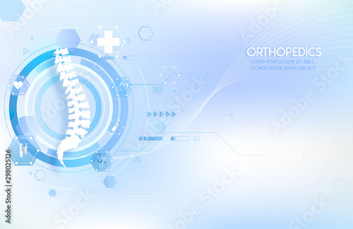 Medical orthopedic abstract background. Treatment for orthopedics traumatology of spine bones and joints injury. Medical presentation, hospital. Vector illustration photo