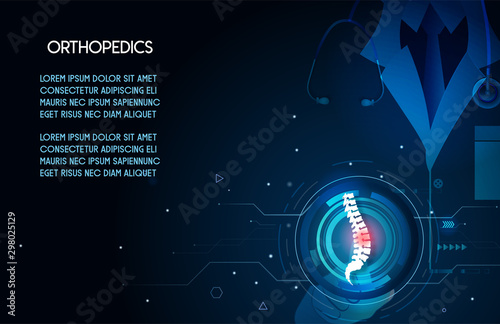 Medical orthopedic abstract background. Treatment for orthopedics traumatology of spine bones and joints injury. Medical presentation, hospital. Vector illustration