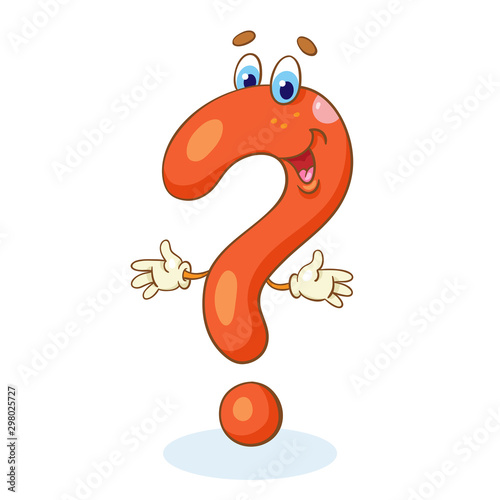 Cheerful question mark. In cartoon style. Isolated on a white background.