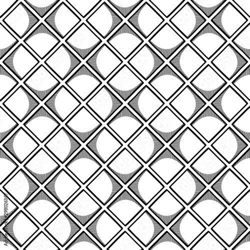 Abstract seamless geometric pattern with square elements. Simple black and white linear mosaic texture. Vector