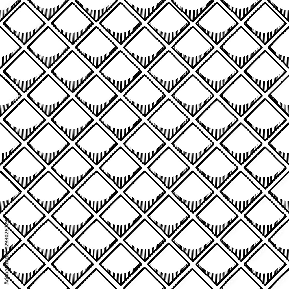 Naklejka premium Abstract seamless geometric pattern with square elements. Simple black and white linear mosaic texture. Vector