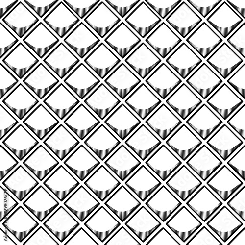 Abstract seamless geometric pattern with square elements. Simple black and white linear mosaic texture. Vector