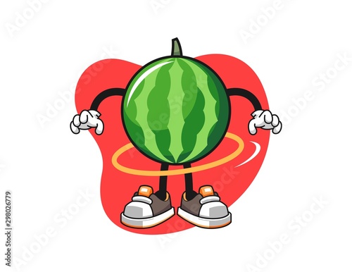 Watermelon spinning a hula hoop cartoon. Mascot Character vector.