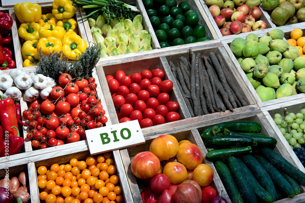 Markt, Gemüse, Obst, Schild 