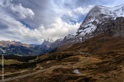 Famous Eiger Nordwand with tracks as seen from Kleine Scheidegg