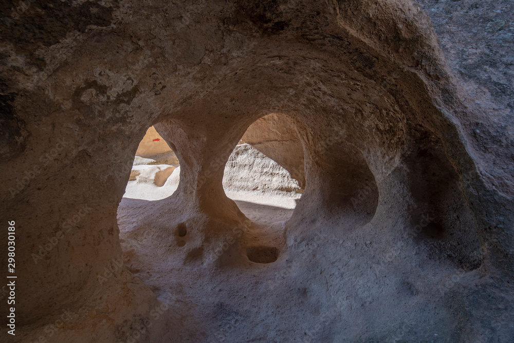 The paths inside Selime Cathedral. Selime Monastery in Cappadocia, Turkey. Selime is town at the end of Ihlara Valley. The Monastery is one of the largest religious buildings. Cave formations.