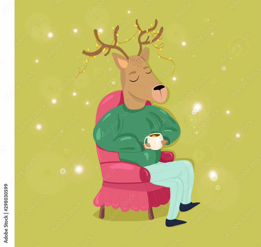 cute christmas deer, winter mood, winter card
