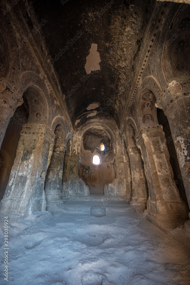 The paths inside Selime Cathedral. Selime Monastery in Cappadocia, Turkey. Selime is town at the end of Ihlara Valley. The Monastery is one of the largest religious buildings. Cave formations.