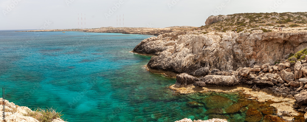 Mediterranean sea, rocks, Cyprus, panorama