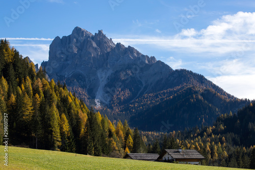 Sunny autumn day in Dolomite mountains.