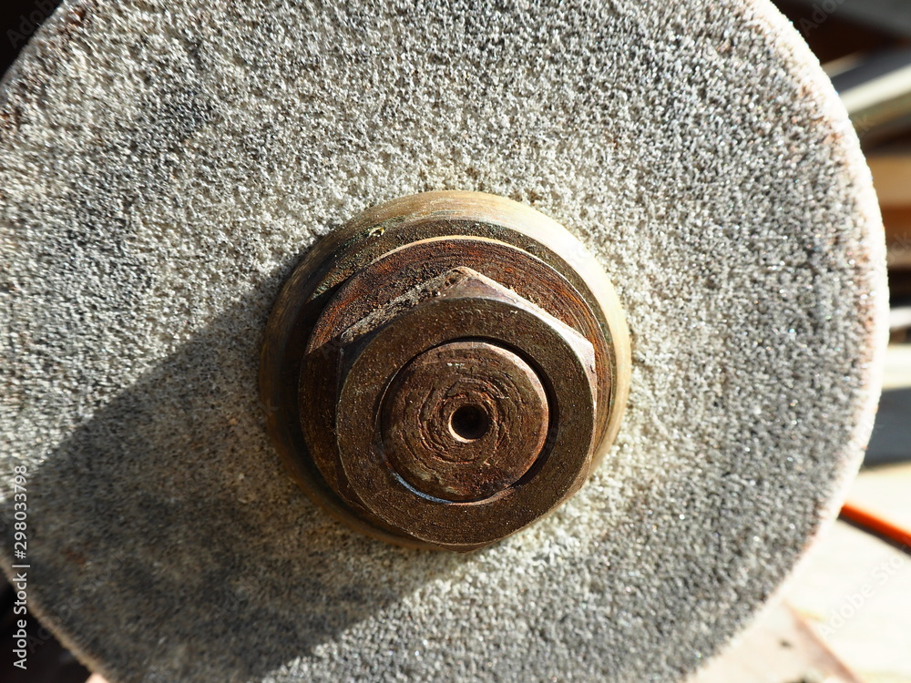 close-up electric motor with grinding wheel