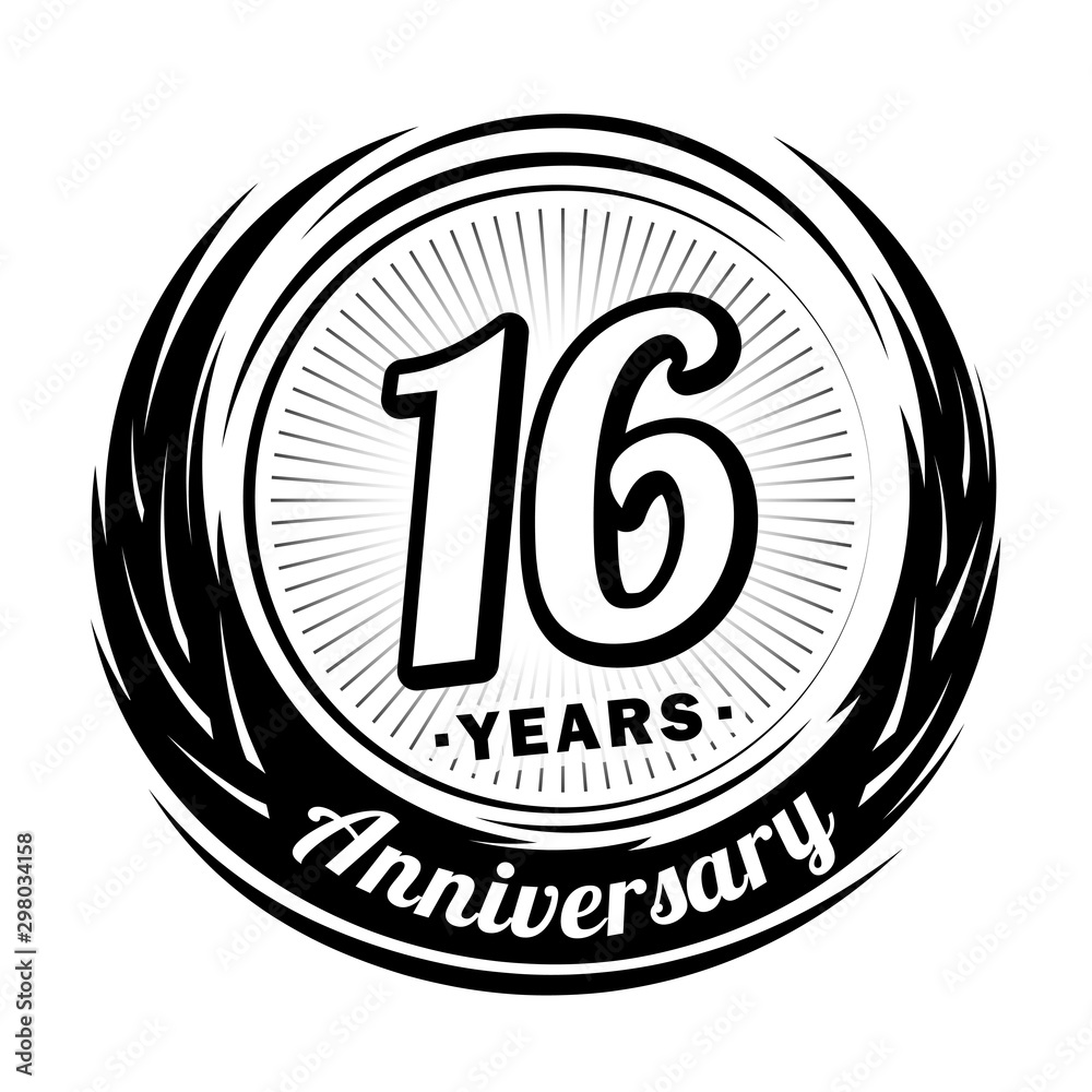 16 years anniversary. Anniversary logo design. Sixteen years logo.